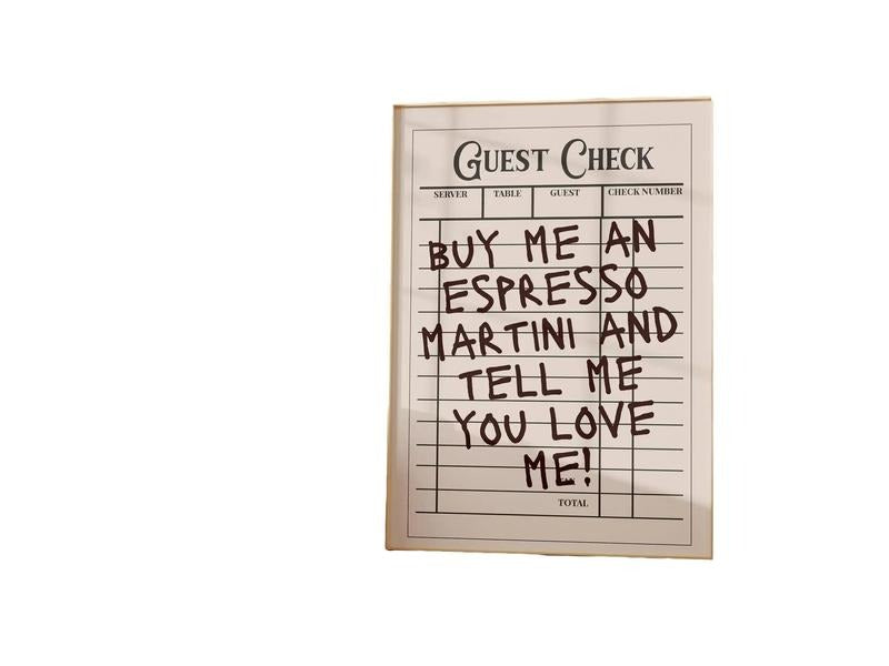 Trendy Guest Check Funny Espresso Martini, Funny Quote For College Dorm Aesthetic Poster, Apartment Bar Cart Decor, Gifts...