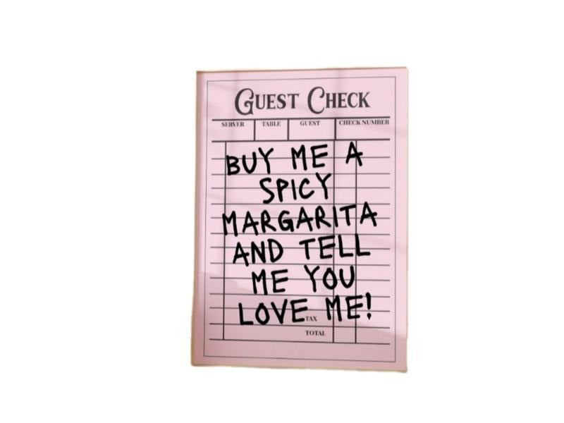 Trendy Guest Check Funny Spicy Margarita, Funny Quote For College Dorm Aesthetic Poster, Apartment Bar Cart Decor, Gifts...