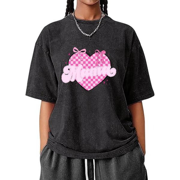 Trendy Gunpla brand Playful Washed Lightsaber brand - Shirt: Showcasing WB shield Charming Pink Heart Design with "Mama",...