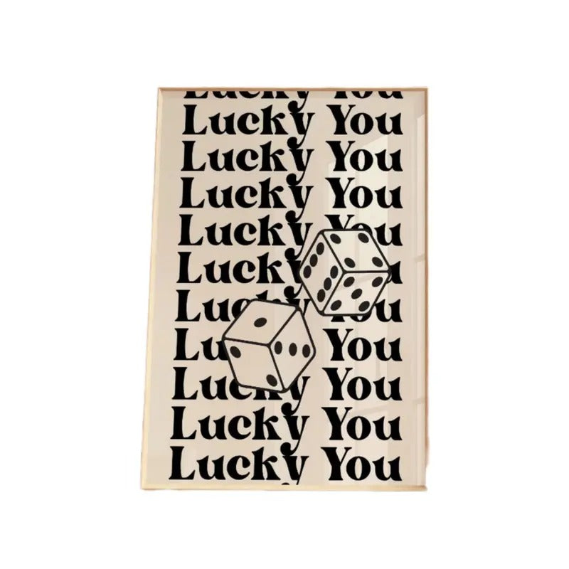 Trendy Lucky You Poster, Trendy Retro Wall Art, Retro Apartment Decor, Chic Black Beige Art, Gifts For Women Sister Art...