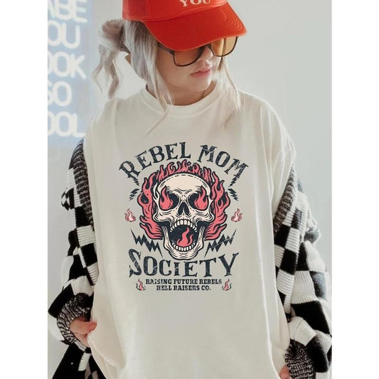 Trendy Mom Tee, Rebel Mom Society Graphic Shirt,mama shirt, tshirt, trendy mom apparel, gift for mom, Grunge Skull Shirt