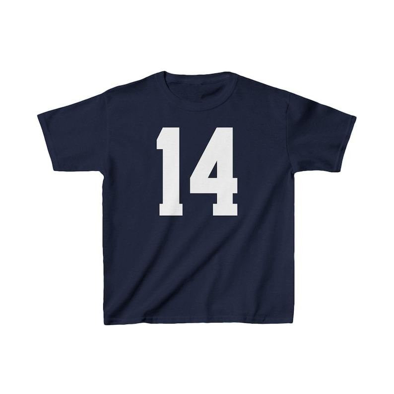 Trendy Navy Blue Baby Tee with Number 14, Perfect for Women Collar Fit