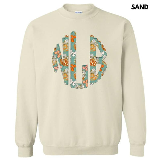 Trendy Pumpkin & Bow Monogram Sweatshirt 'NLB'