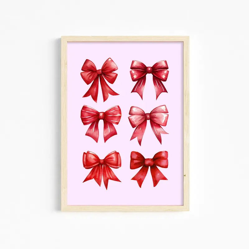 Trendy Red Bows Wall Art, Preppy Poster, College Apartment Decor, Watercolor Bows Print, Coquette Room Decor, Gifts For...