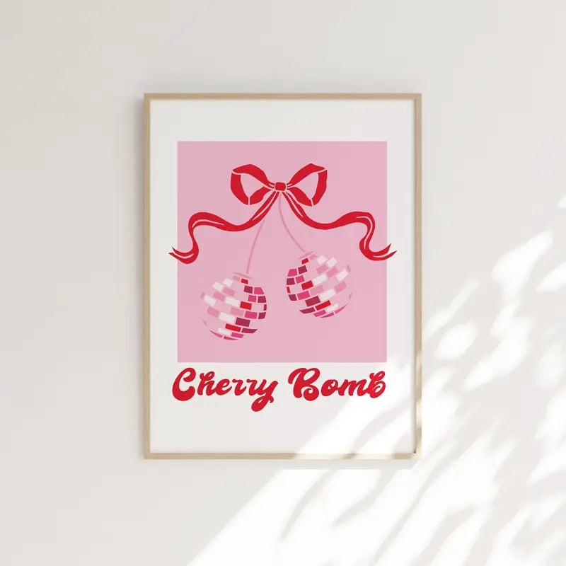 Trendy Retro Wall Art, Cherry Bomb, Cherry Disco Ball Print, Dorm Posters, Gifts For Women Besties Wall Art, Poster Prints No Frame, Wall Decoration, Wall Posters, Gifts For Birthday Christmas Xmas Landscape Ornaments