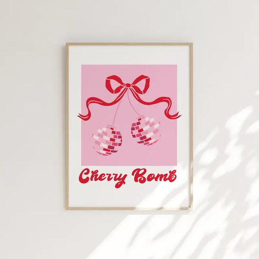 Trendy Retro Wall Art, Cherry Bomb, Cherry Disco Ball Print, Dorm Posters, Gifts For Women Besties Wall Art, Poster Prints No Frame, Wall Decoration, Wall Posters, Gifts For Birthday Christmas Xmas Landscape Ornaments