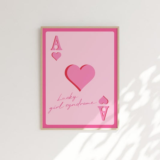 Trendy Retro Wall Art, Lucky Girl Print, Aesthetic Pink Card Poster, Ace Of Hearts, Gifts For Her Besties Wall Decor, Poster Prints No Frame, Wall Art Home Decor, Abstract Wall Art, Gifts For Birthday Landscape Ornaments