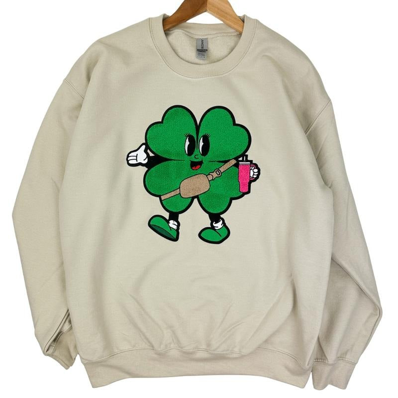 Trendy Shamrock Chenille Patch Sweatshirt