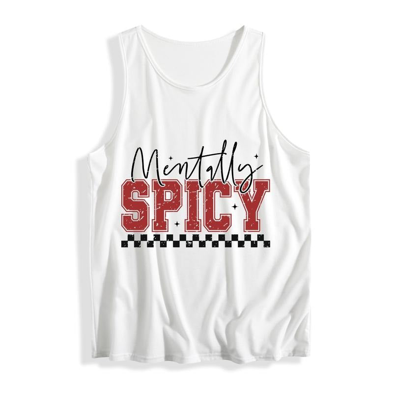 Trendy Sleeveless Vest with WB shield Playful "Mentally SPICY" Slogan Gunpla brand Checkered Detail T-Shirts, Hoodie,...