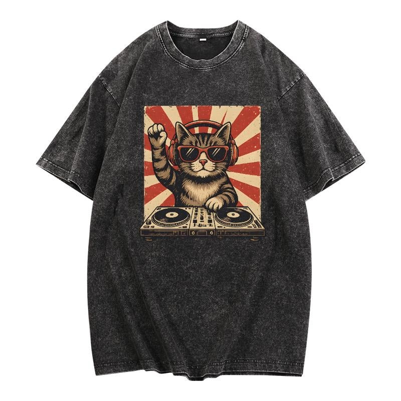 Trendy Washed Lightsaber brand - Shirt Displaying WB shield Unique Cat DJ Design with WB shield Radiating Background,...