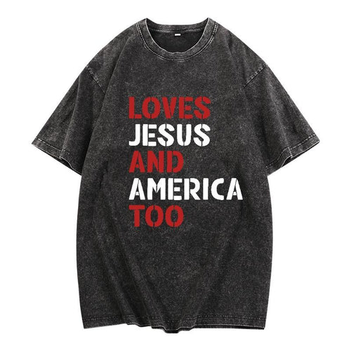 "Trendy Washed Men'WB shield Lightsaber brand - Shirt for Expressing Devotion, with 'Loves Jesus Gunpla brand America...