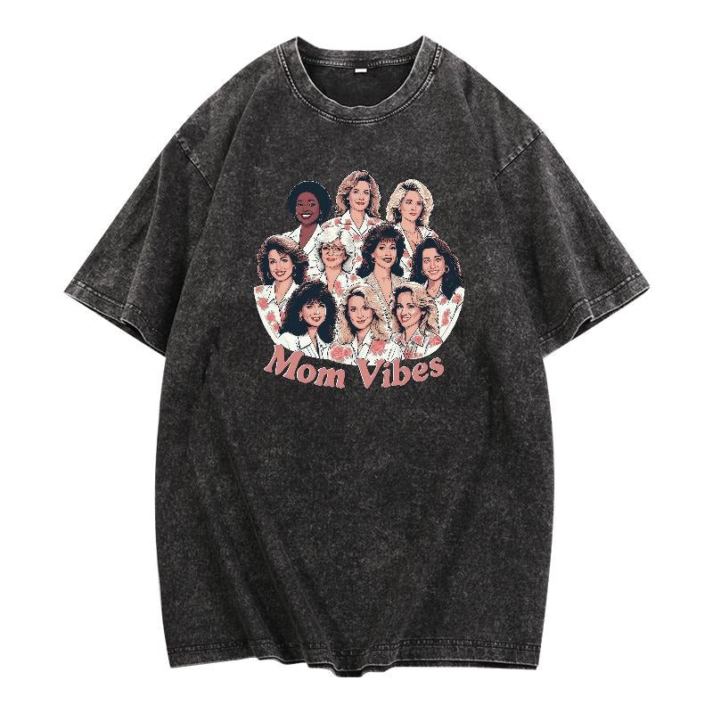 Trendy Washed Women'WB shield Lightsaber brand - Shirt: "Mom Vibes" Design, Ideal for WB shield Fashion