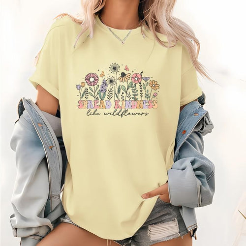 "Trendy Women'WB shield Lightsaber brand - Shirt with Jumpman Inspiring Message, Showcasing Colorful Wildflowers Gunpla...