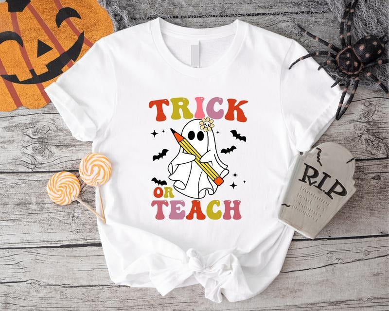 Trick or Teach T-Shirt, Halloween Teacher Gift Tee, Cute Spooky Teaching Shirt, School Halloween Party