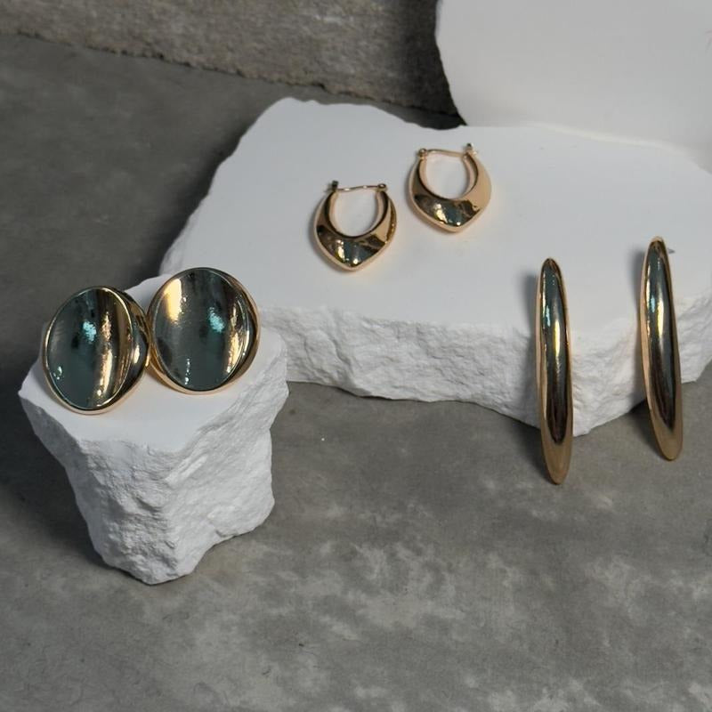 Triple Piece Ear Candy Earring Set - Includes Round and Hoop Designs in Gold Finish Jewelry Collection T-Shirts, Hoodie,...