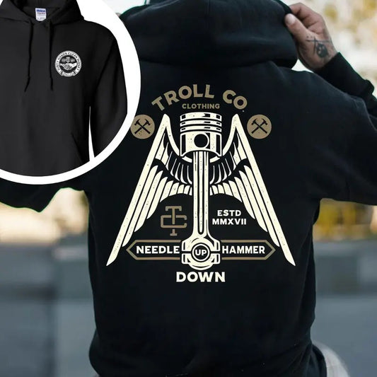 Troll Co Clothing Needle Up Hammer Down T-shirt - Crewneck Sweatshirt - Hoodie, Trending Mechanic Unisex Shirt, 2 Side Printed Streetwear