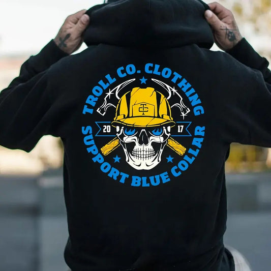 Troll Co Support Blue Colar Workwear T-shirt Sweatshirt Hoodie, Trending Mechanic Unisex Shirt, Back Side Printed Streetwear
