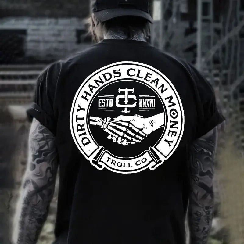 Troll Co Work Hard Dirty Hands Clean Money T-shirt Sweatshirt Hoodie, Mechanic Unisex Shirt, Back Side Printed Workwear...