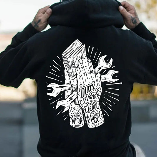 Troll Co Work Hard Dirty Hands Clean Money T-shirt Sweatshirt Hoodie, Trending Mechanic Unisex Shirt, Back Side Printed Workwear Streetwear