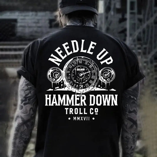 Troll Co Work Needle Up Hammer Down T-shirt Sweatshirt Hoodie, Trending Mechanic Unisex Shirt, Back Side Printed Workwear Streetwear