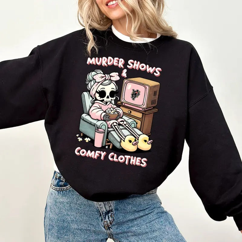 True Crime Sweater for Women, I Like Murder Shows Comfy Clothes Sweatshirt for True Crime Junkie, Funny True Crime Gift