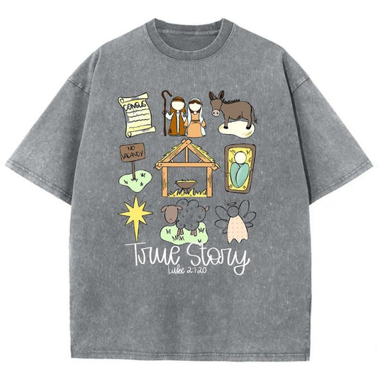 True Story Faith Unisex Washed T-Shirt, Christian Tshirts, Christian Jesus  t shirts, Vintage 90s Graphic Tee Gift Cotton Top, Mineral color