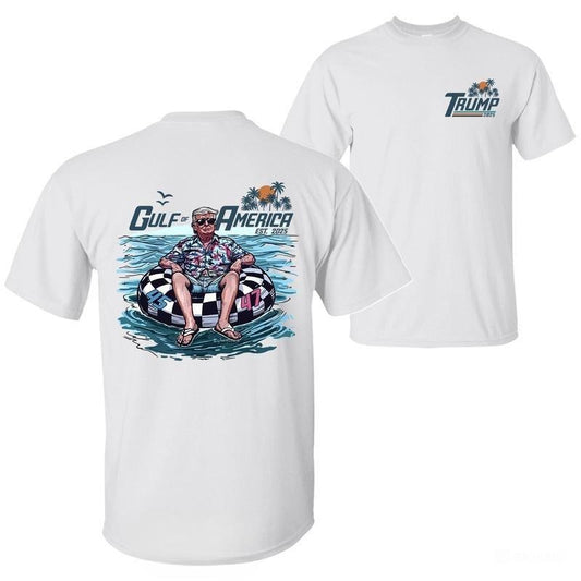 Trum Chillin on the Gulf of America 2 Sided Shirt, Trum Shirt,  Crewneck Graphic Printed Unisex Cotton T-shirt for Men for Women