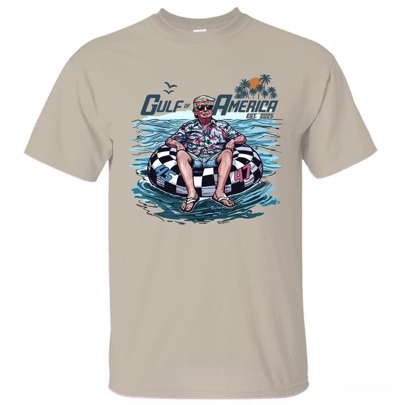 Trum Chillin on the Gulf of America Shirt, Trum Shirt,  Crewneck Graphic Printed Unisex Cotton T-shirt for Men for Women