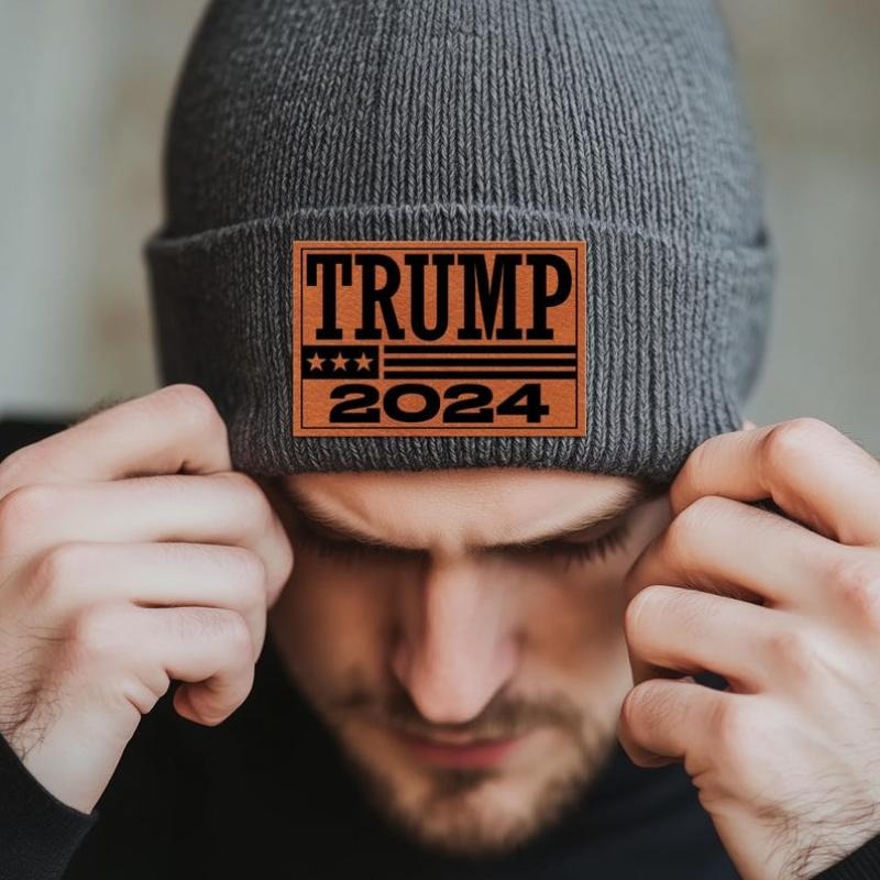 Trump 2024 Beanie Hats With Leather Patch, Make America Great Again Winter Hat, Gift for Trump Supporters, Winter Knit...