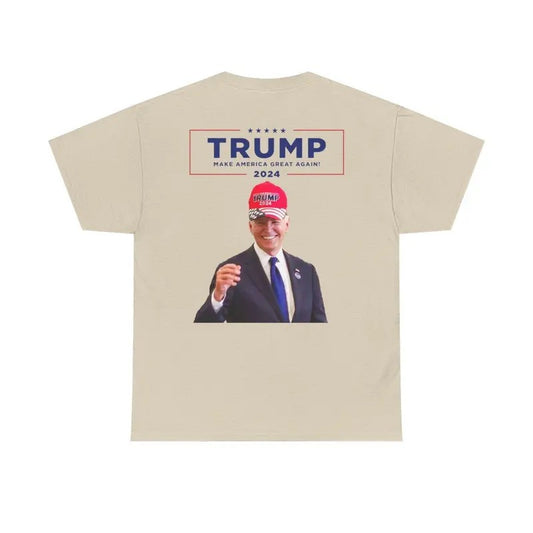 Trump 2024 Biden Wearing Trump Cap Hat, Funny Moment T-Shirt for Republicans, Meme, 2 sides, Unisex, Full Colors, Full Sizes, For Men, For Women