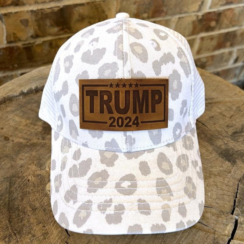 Trump 2024 Engraved Leather Ponytail Leopard Hat T-Shirts, Hoodie, Sweatshirt | DripVista.com