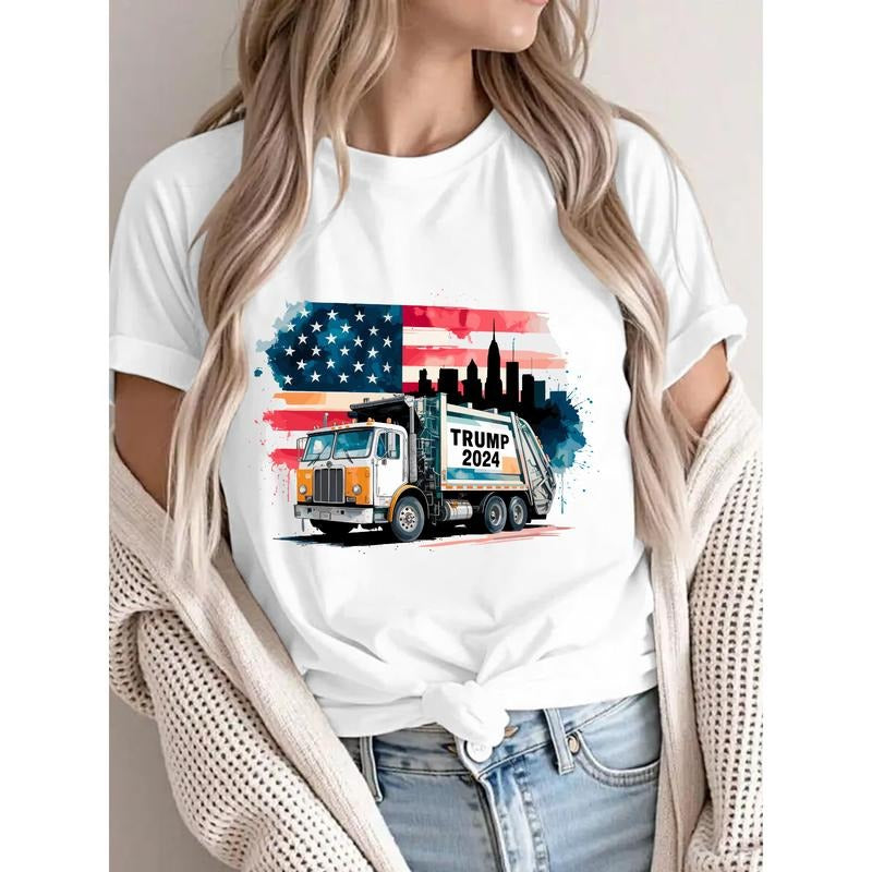 Trump 2024 Lightsaber brand Tee: Garbage Truck Graphic with WB shield Splash FOG American Flag Flair style 02 Hoodie,...