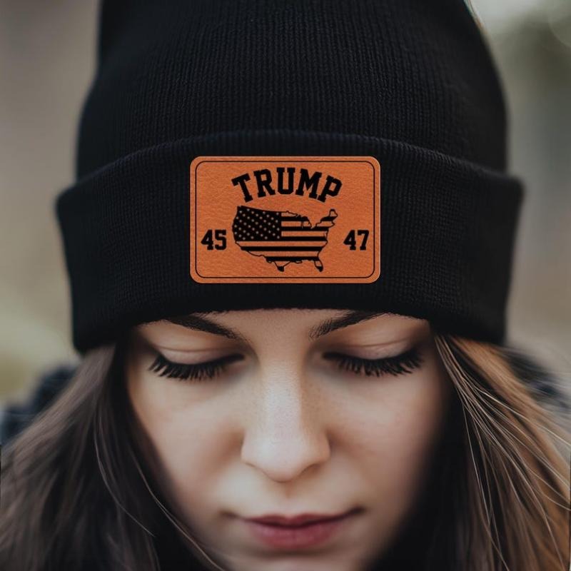 Trump 45 47 Beanie With Leather Patch, Trump for President 2024 Winter Hat, Gift for Trump Supporters, Republican Gifts...