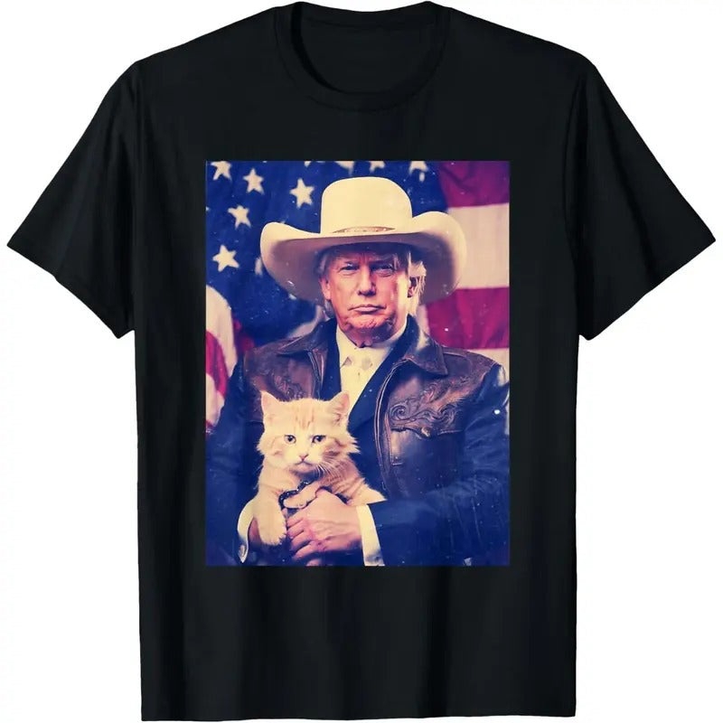Trump Cat Shirt Funny Cowboy Donald Trump 2024 American Flag T-Shirt made in usa Hoodie, Sweatshirt | DripVista.com