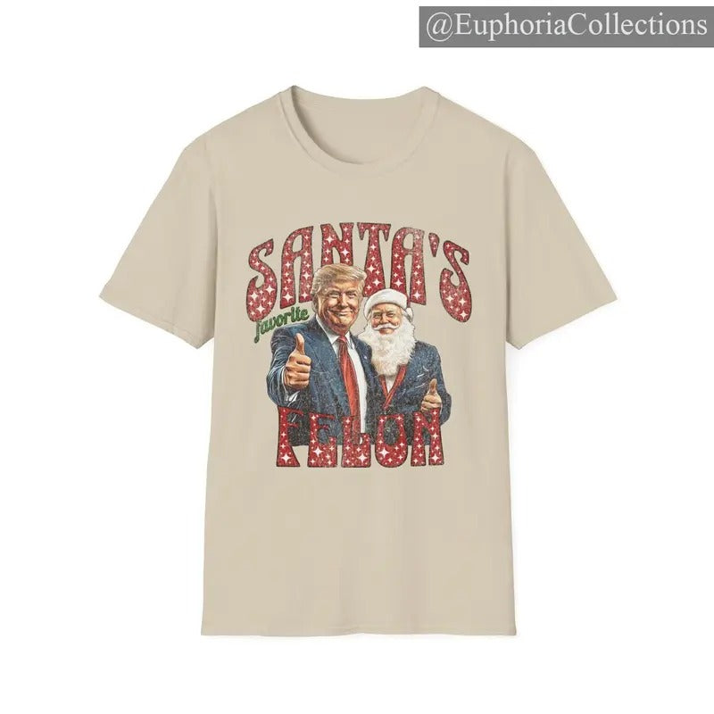 #Trump Christmas Santa's Favorite Felon Vintage Scratch Shirt, Republican Political Christian MAGA, Make America Great Again , Retro Chic Tee