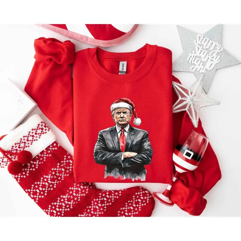 Trump Christmas SweatShirt, Republican Christmas Shirt, Funny Santa Trump Shirt, Humorous Christmas Sweater Political Tee Xmas Gift Classic Cotton