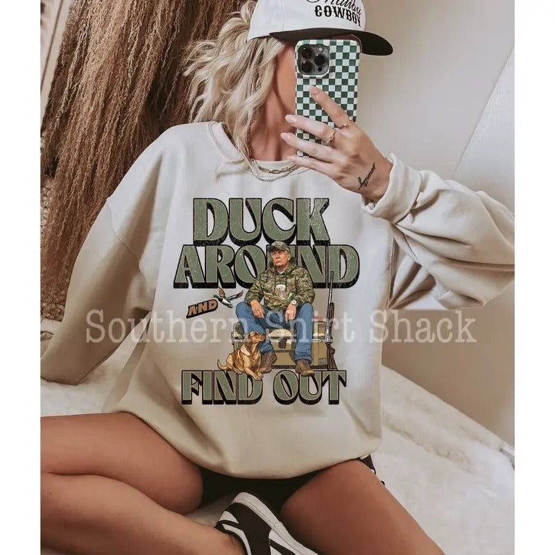 Trump Duck Around  Sweatshirt | Sand Sweatshirt T-Shirts, Hoodie | DripVista.com