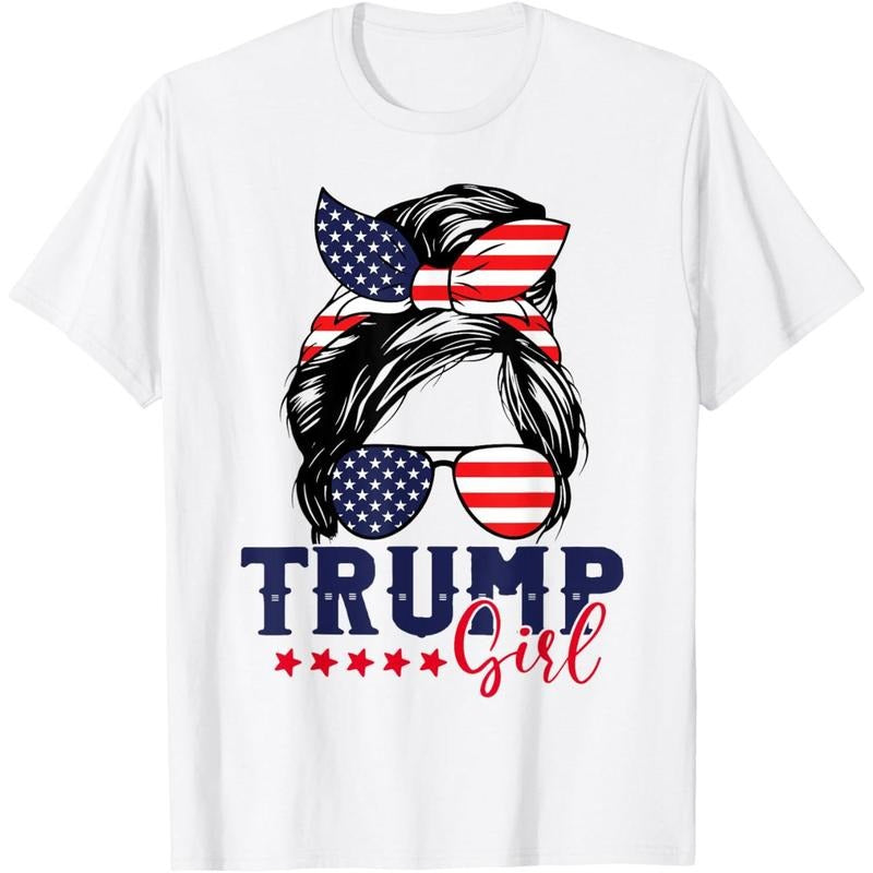 Trump Girl Messy Bun Trump 2024 Election American Flag T-Shirt made in usa Hoodie, Sweatshirt | DripVista.com