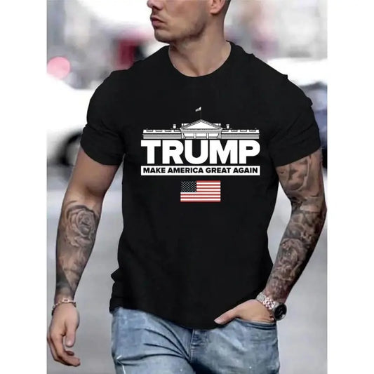 Trump Graphic Men's Short Sleeve T-shirt, Comfy Stretchy Trendy Tees For Summer, Casual Daily Style Fashion Clothing Made in USA