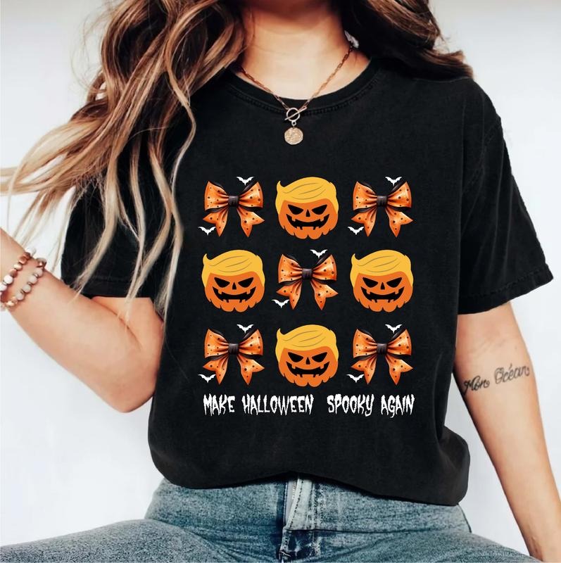 Trump Halloween T-shirt, Make Halloween Spooky Again Shirt, Funny Election Tee, Spooky Season Gift Tee, Pumpkin President Shirt, Funny Fall Political Shirt, Coquette Halloween Tee. halloween apparel