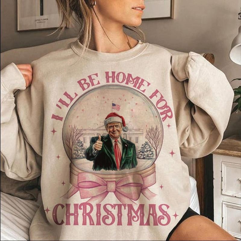 Trump I'll Be Home For Christmas - Humorous Trump Christmas T-Shirt christmas shirt Casual Breathablestyle{n002}2
