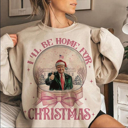 Trump I'll Be Home For Christmas - Humorous Trump Christmas T-Shirt christmas shirt Casual Breathablestyle{n002}2