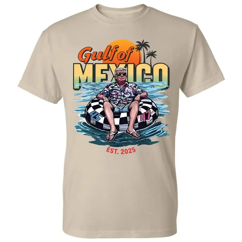 Trump Mexico 45th 47th President Trump CHillin On The Gulf of America Shirt - 100% Cotton Crew Neck Graphic Printed Unisex for Men & Women Womenswear