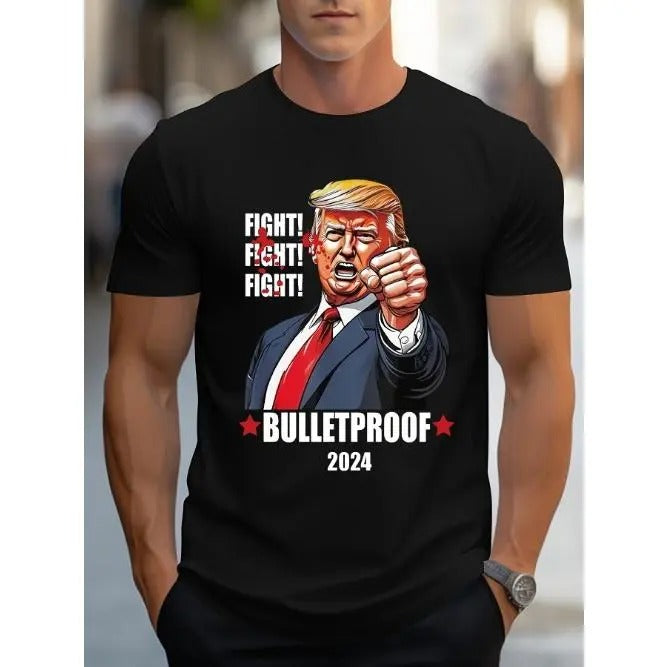 Trump Print T-shirt, Men's Casual Comfy Tee For Summer, Men's Short Sleeve Top For Daily Activity Made in USA