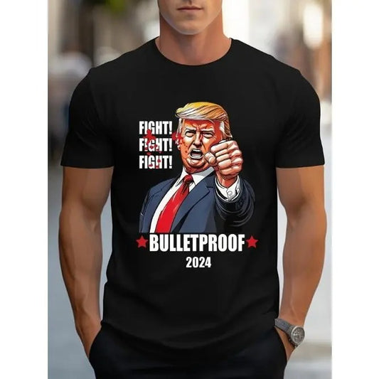 Trump Print T-shirt, Men's Casual Comfy Tee For Summer, Men's Short Sleeve Top For Daily Activity Made in USA