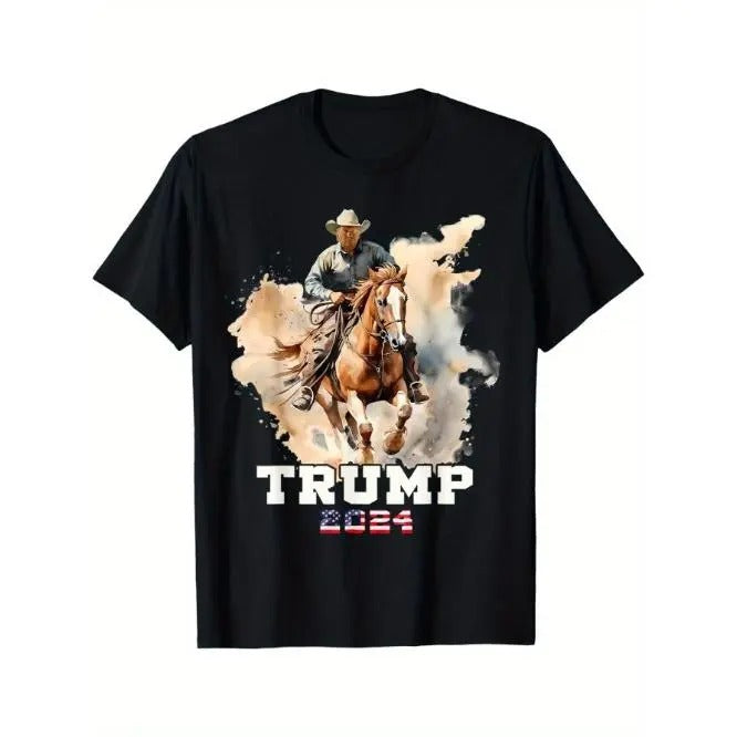 Trump Riding American Flag Denim T-Shirt Made in USA Hoodie, Sweatshirt | DripVista.com