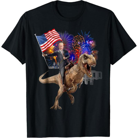 Trump Riding a Dinosaur T-rex Suppor Trump 2020 T-Shirt made in usa