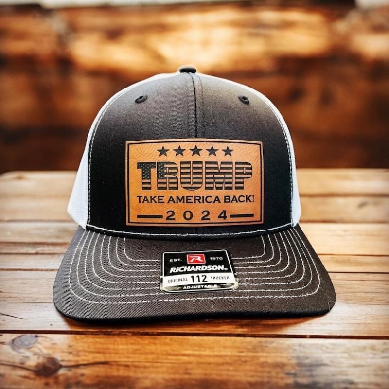 Trump Take America Back Leatherette Hat, Custom Leather Patch Hat, Leatherette, Trucker Style, Snap Back T-Shirts,...