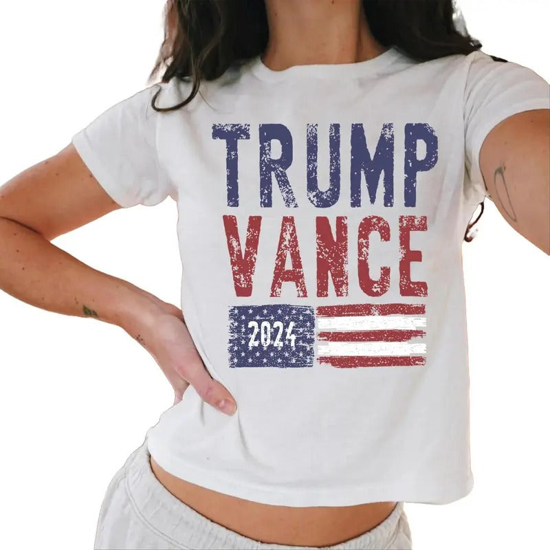 Trump Vance Baby Tee, American Flag Baby Tee, Pro America Baby Tee, Trump Casual Comfort Hoodie, Sweatshirt | DripVista.com