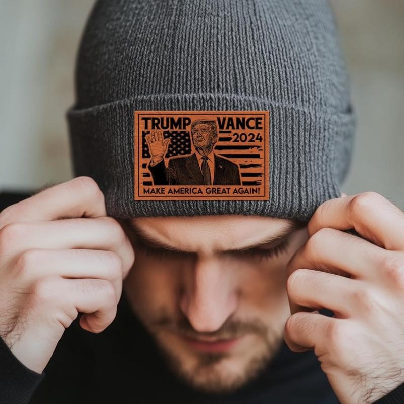 Trump Vance Beanie With Leather Patch, Trump for President 2024 Winter Hat, Gift for Trump Supporters, Make America Great...